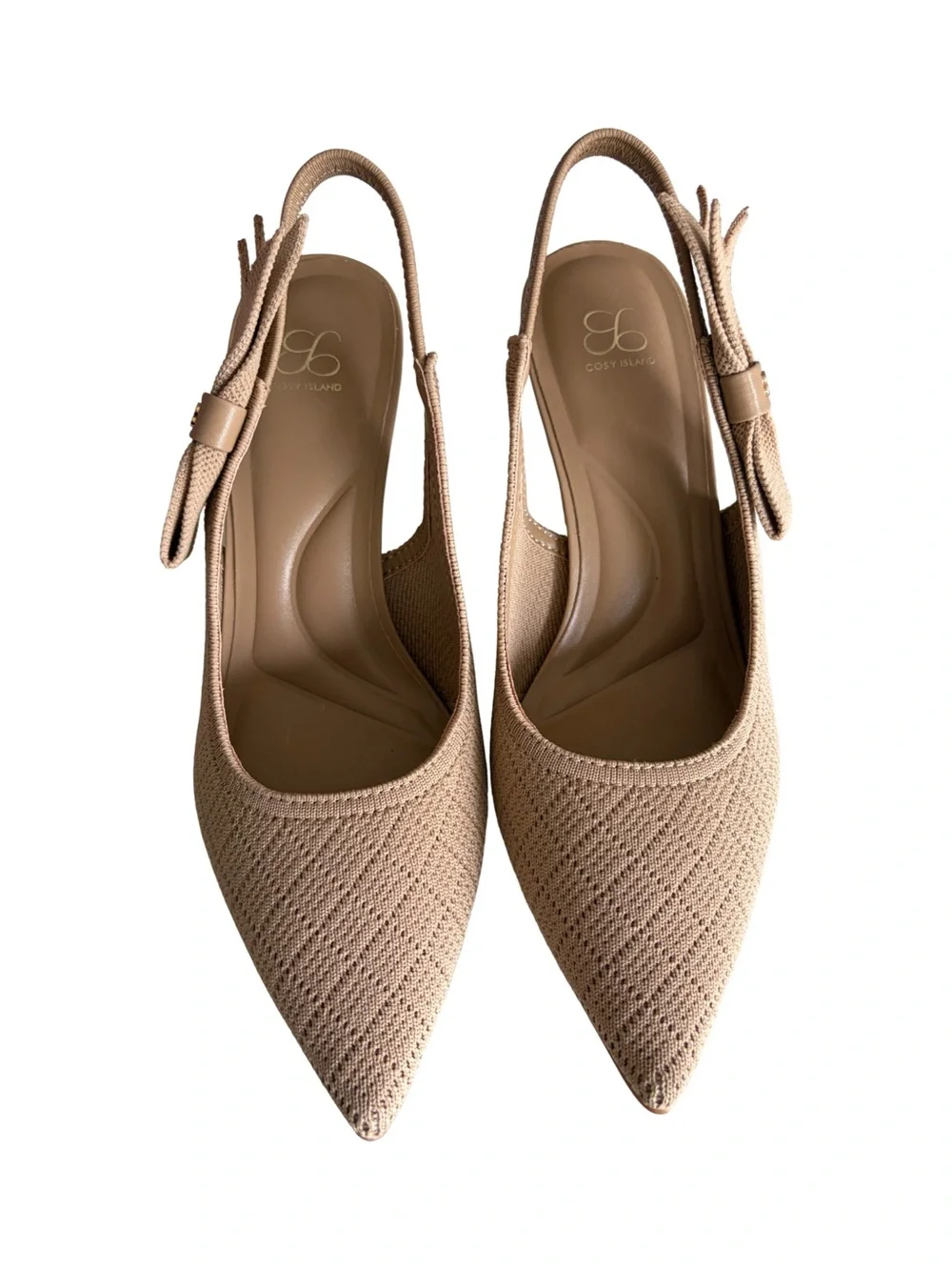 Cosy Island EverLush Bowknot Pointed Toe Heeled Slingback Nude Size 6